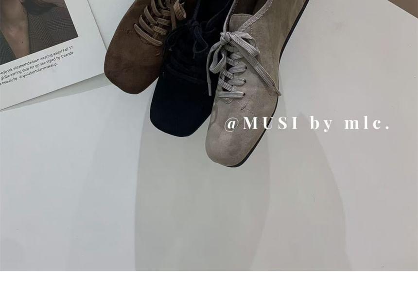 Hidden Wedge Square Toe Plain Lace-Up Shoes Product Image