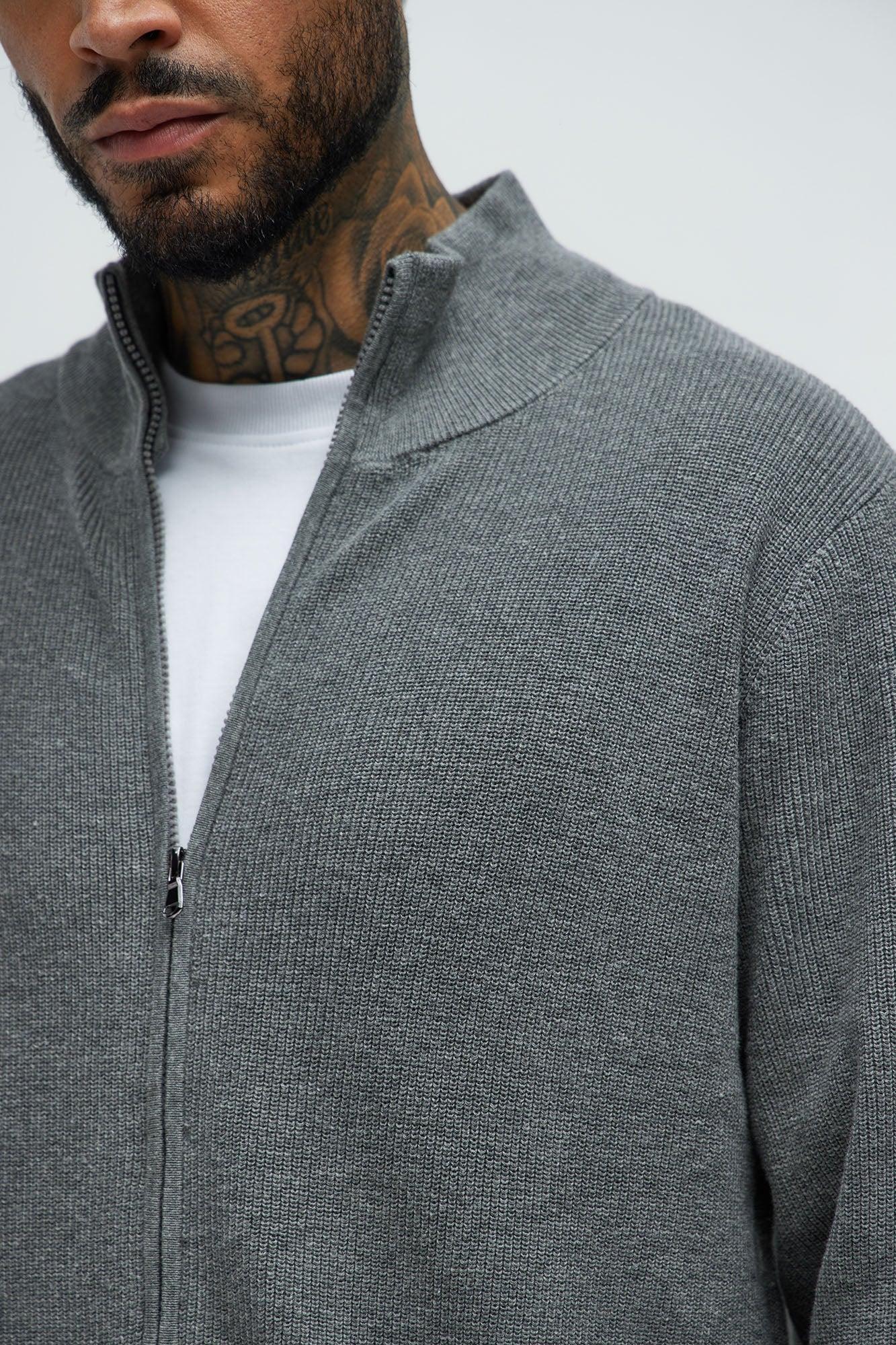 Shawn Full Zip Sweater - Heather Grey Product Image