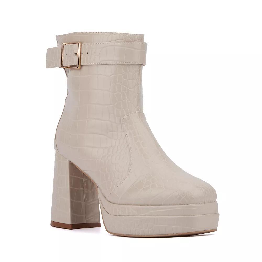 Fashion to Figure Mari Women's Wide Width Platform Ankle Boots, Size: 13 Wide, Ivory Croc Product Image