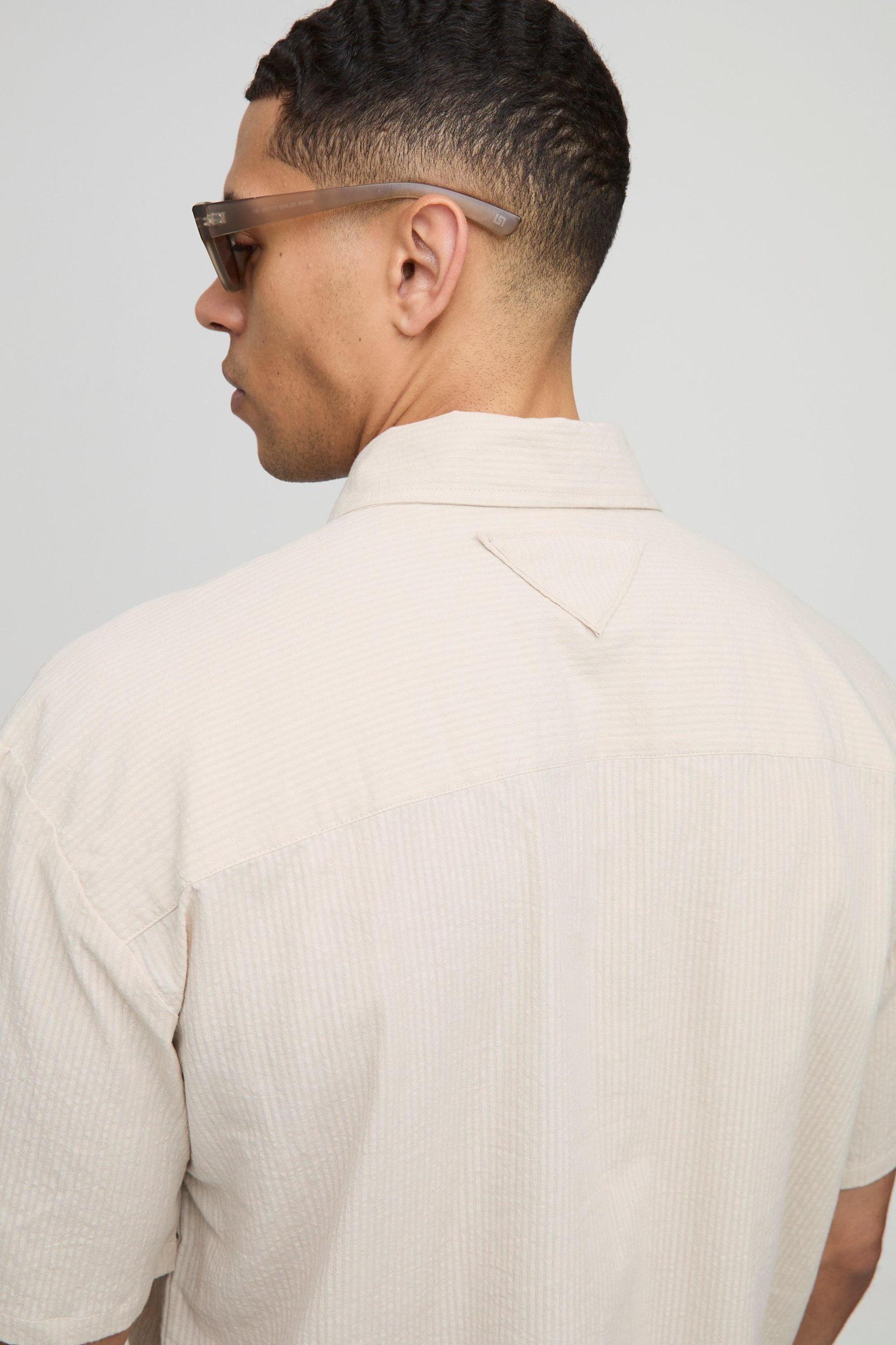 Oversized Boxy Stripe Welt Pocket Shirt | boohooMAN USA Product Image