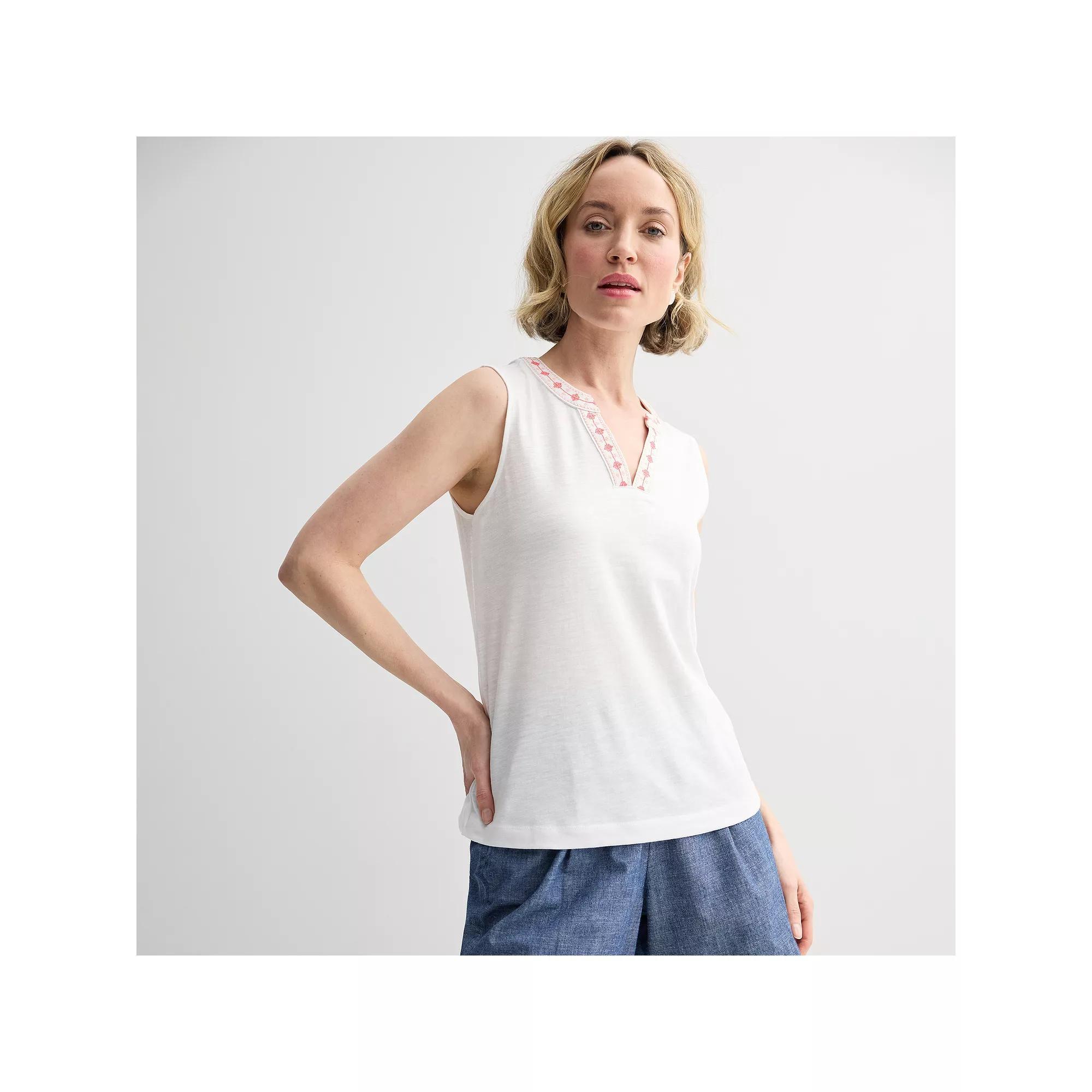 Women's Croft & Barrow® Embroidered Edge Tank Top, Size: Medium, Seattle Blue Product Image