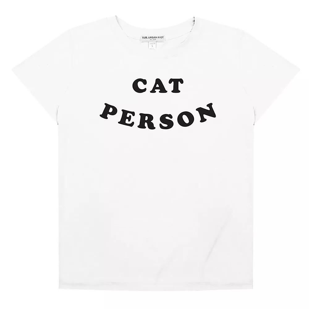 Women's Suburban Riot Cat Person Loose Fit Graphic Tee, Girl's, Size: XL, White Product Image