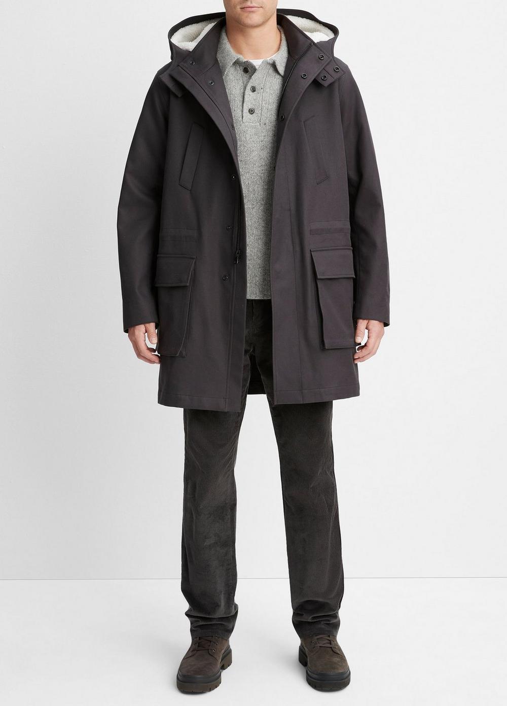 Mens Sherpa-Lined Parka, Soft Black/deco Cream, Size XL Vince Product Image