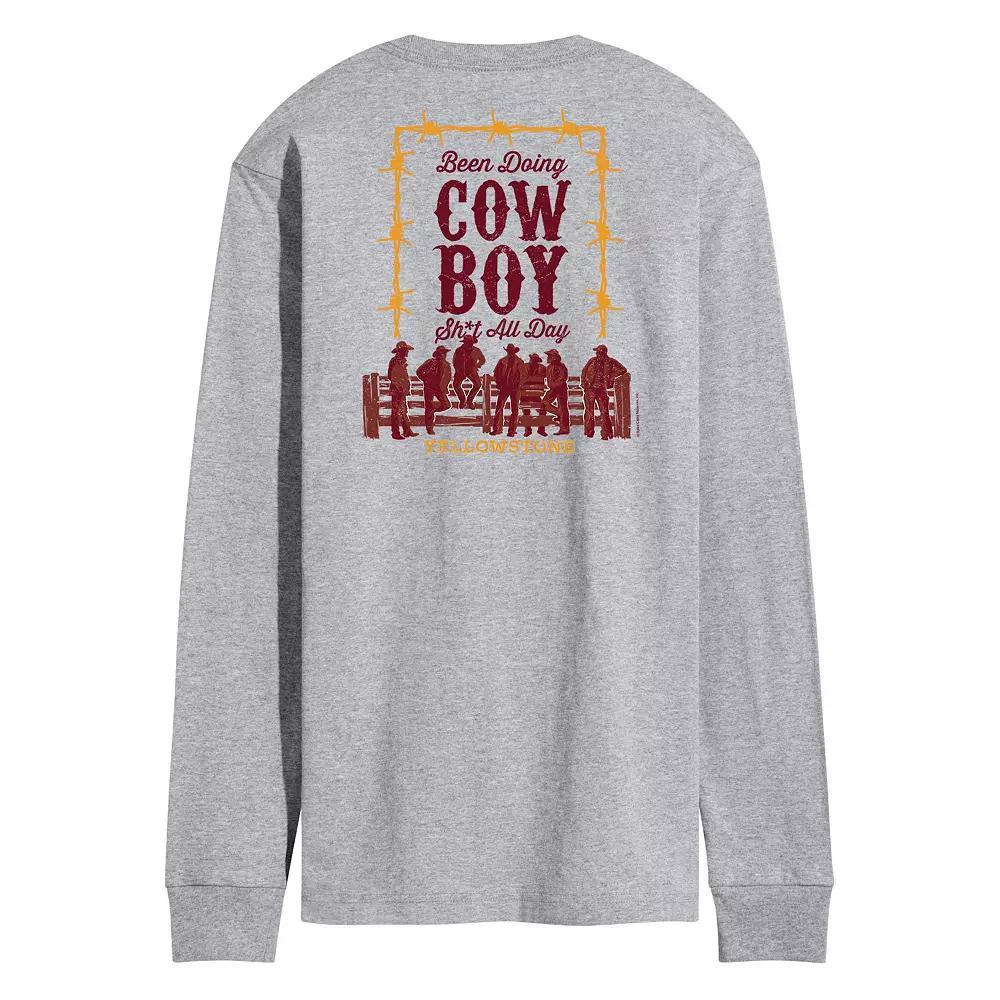 Mens Yellowstone Been Doing Cowboy Long Sleeve Graphic Tee Grey Gray Product Image