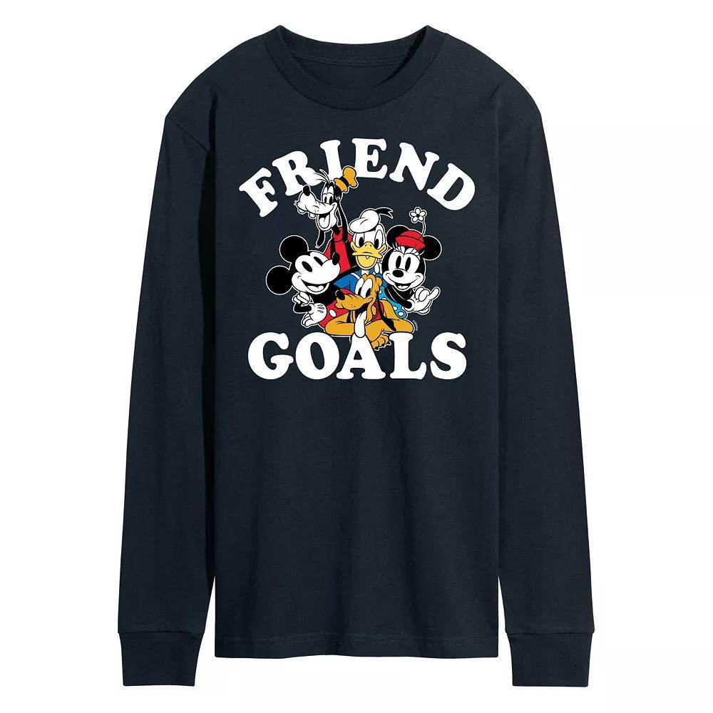 Disneys Mickey Mouse & Friends Mens Friend Goals Long Sleeve Graphic Tee Blue Product Image