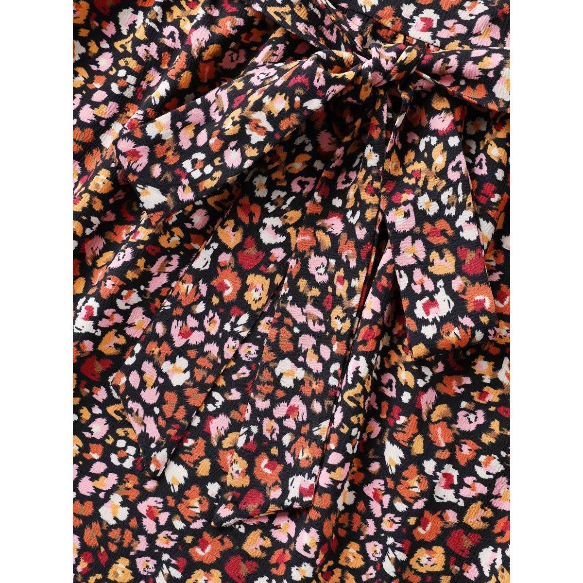 Plus Size Floral Waist Tie Cut-Out Midi Dress Black Women Pleated Round Neck Short sleeve Curvy BloomChic 12/L Product Image