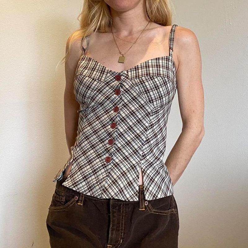 V-Neck Plaid Cami Top Product Image