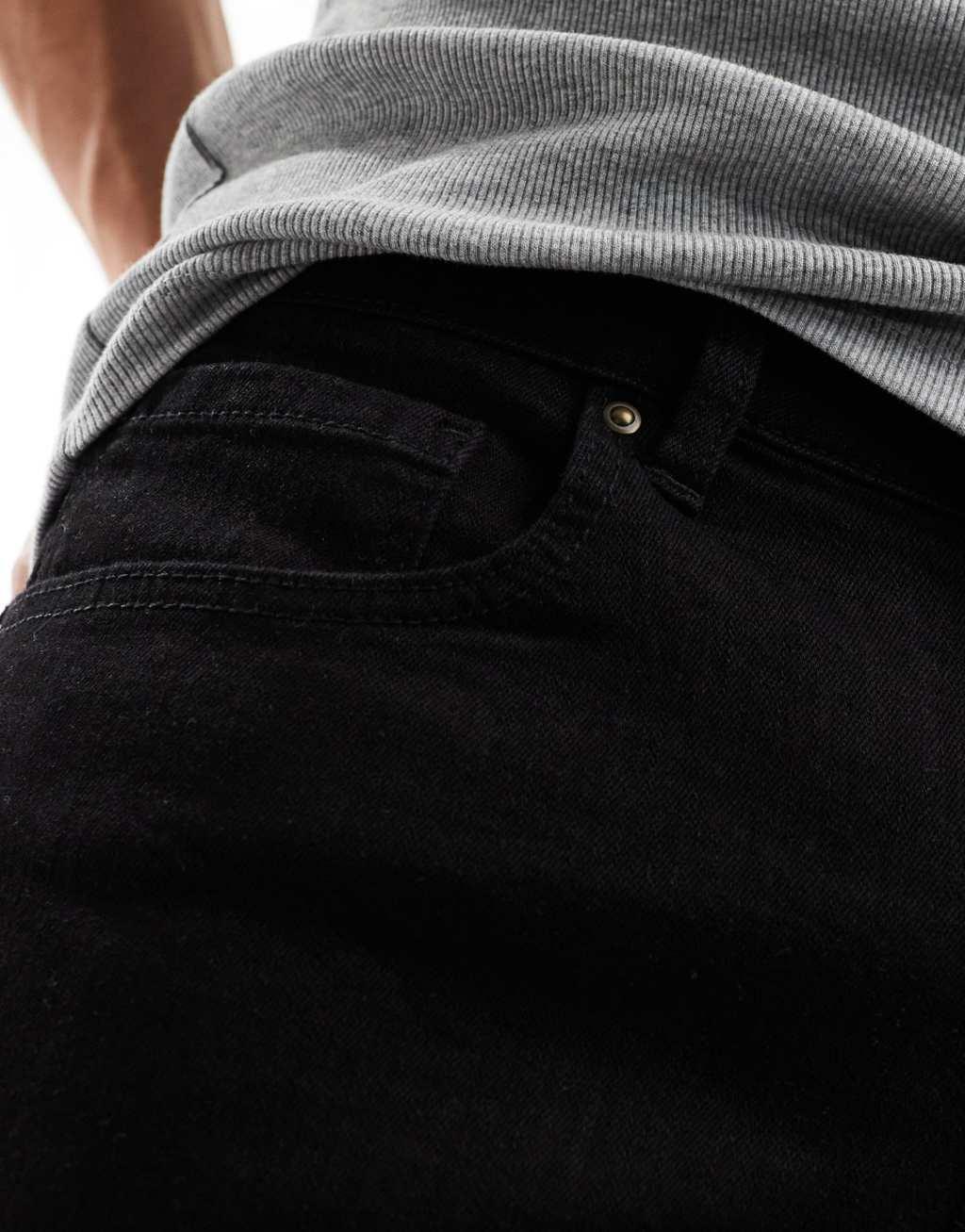 ASOS DESIGN stretch slim regular length denim shorts in black Product Image