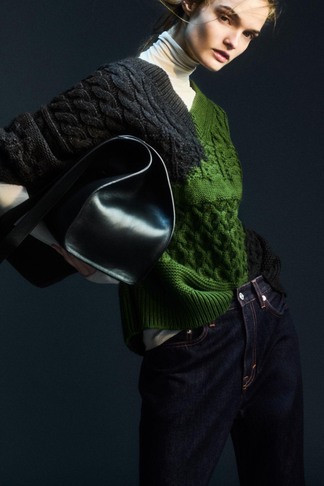 ABSTRACT CABLE-KNIT MERINO WOOL SWEATER Product Image