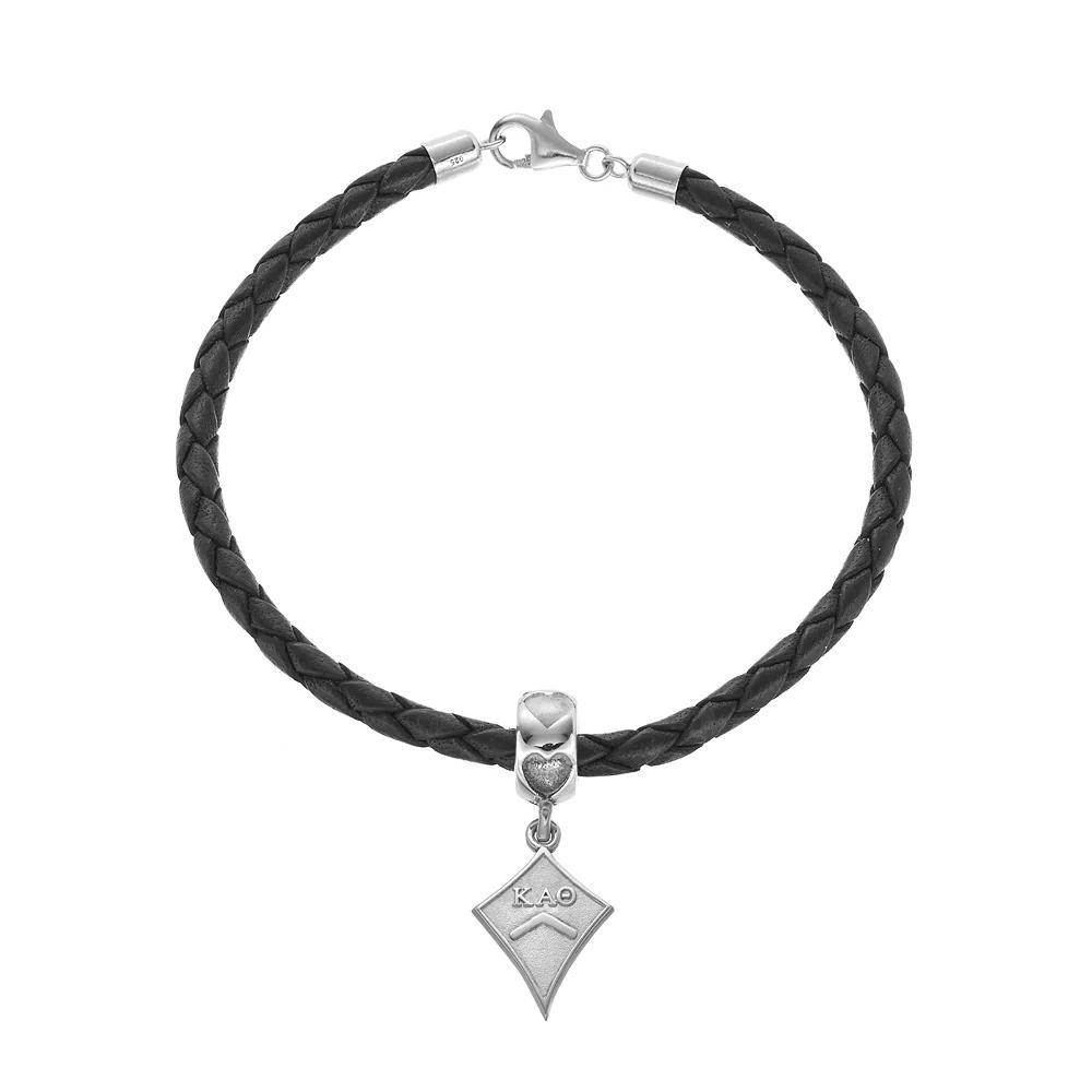LogoArt Sterling Silver & Leather Kappa Alpha Theta Sorority Kite Bracelet, Womens Grey Product Image