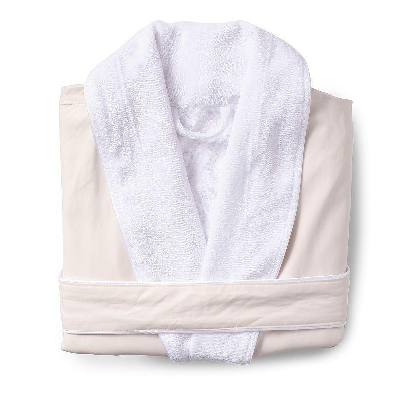 S/M Platinum Bath Robe Cream - Cassadecor: Cotton Terry, Long Sleeve, V Neck Shawl Collar, Front Tie Closure Product Image