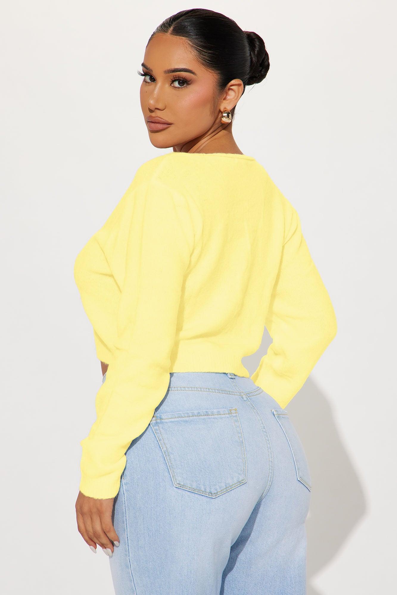 Albyn Cropped Cardigan Sweater - Yellow Product Image