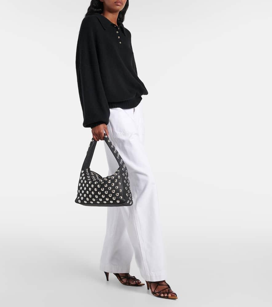 KHAITE Elena Small Studded Textured-leather Shoulder Bag In Black Product Image