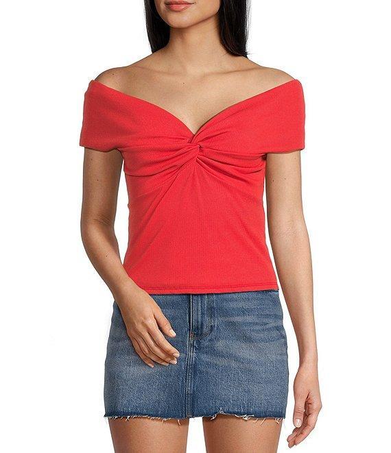 Originality Off-The-Shoulder Solid Twist Front Top Product Image