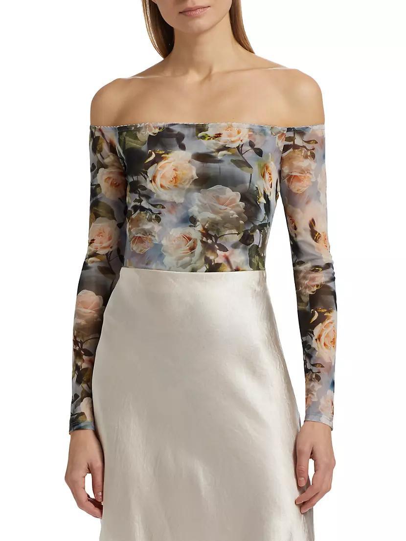 Womens Peonie Floral Off-the-Shoulder Bodysuit Product Image