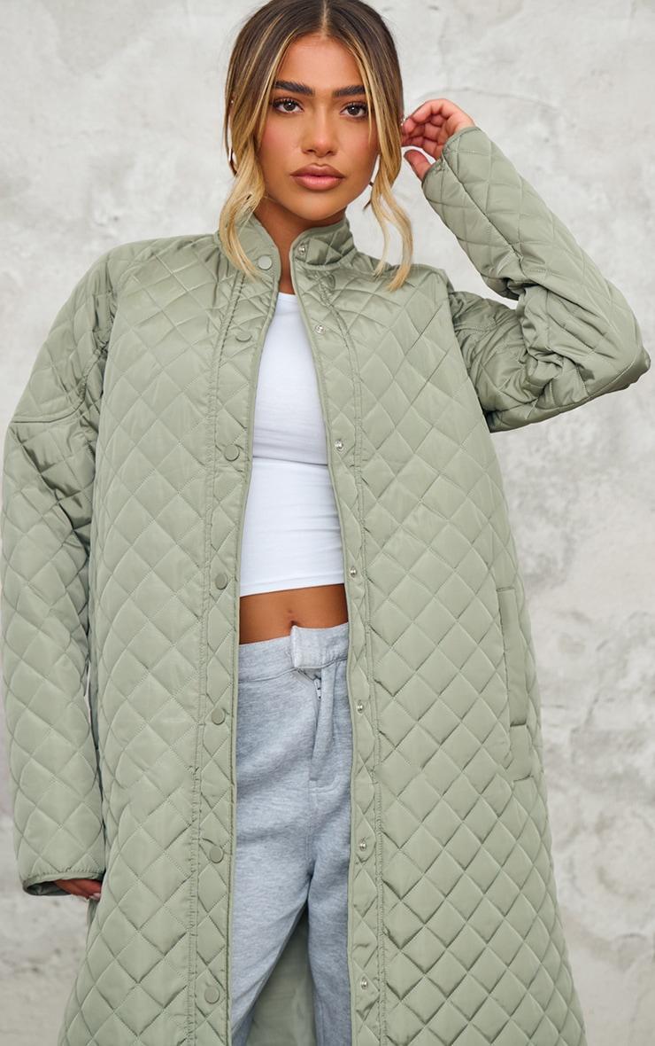 Sage Khaki Maxi Quilted Coat Product Image