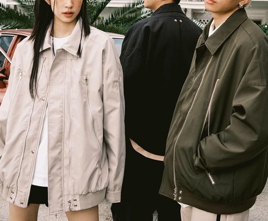 Collar Plain Zip Jacket Product Image