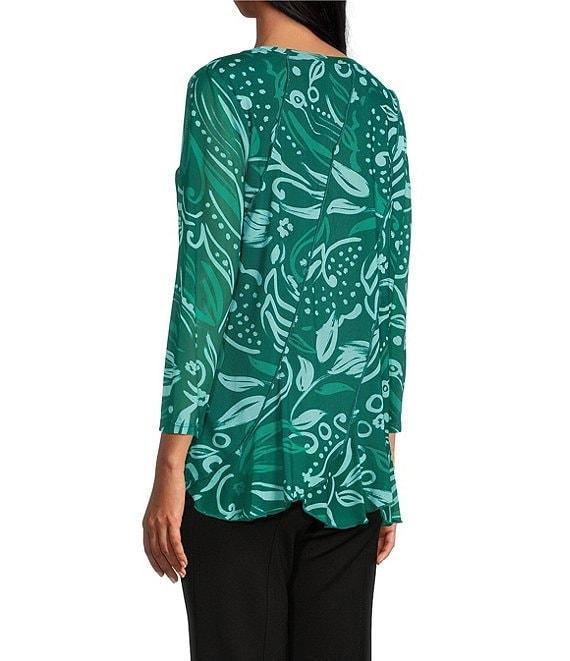 Slim Factor by Investments Paisley Print Crew Neck Long Sleeve Ruffled Hem Lined Top Product Image