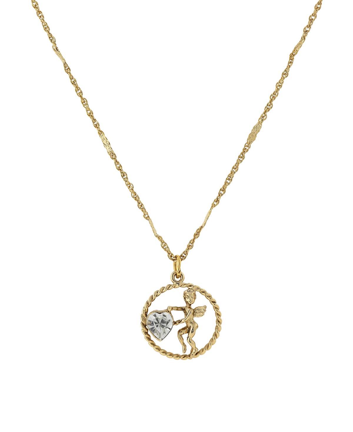 1928 Gold Tone Suspended Cherub Angel and Heart Necklace, Womens, Yellow Product Image