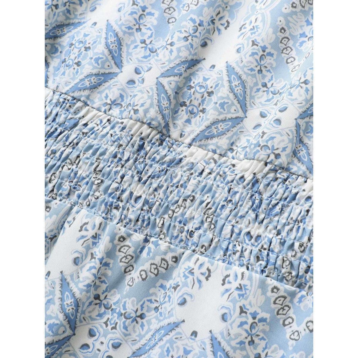 Plus Size LightBlue Halter Boho Print Shirred Gathered Jumpsuit Women Resort Sleeveless Halter neck Vacation Loose Jumpsuits BloomChic 10/M Product Image