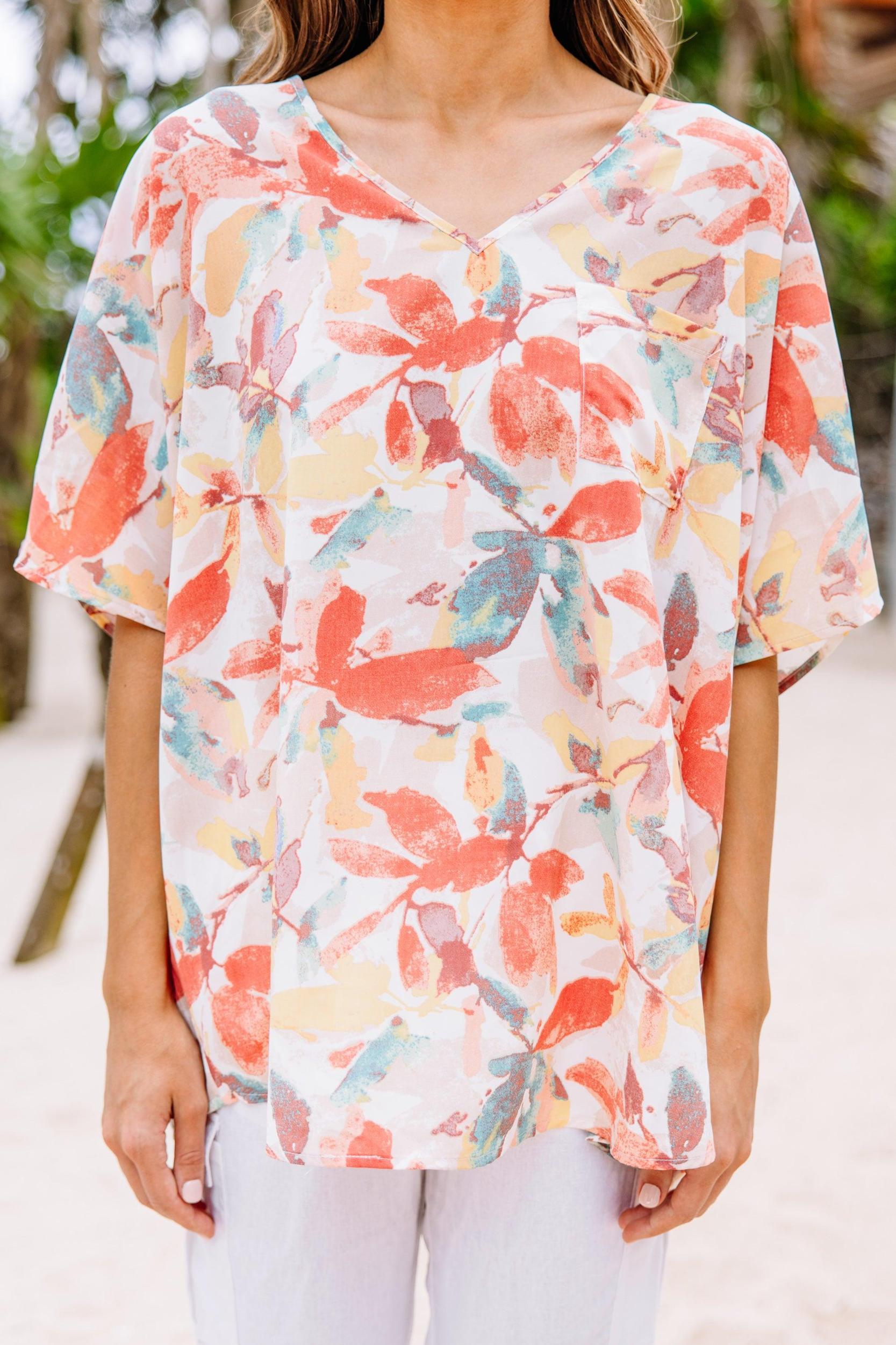 At This Time Coral Orange Floral Top Female Product Image
