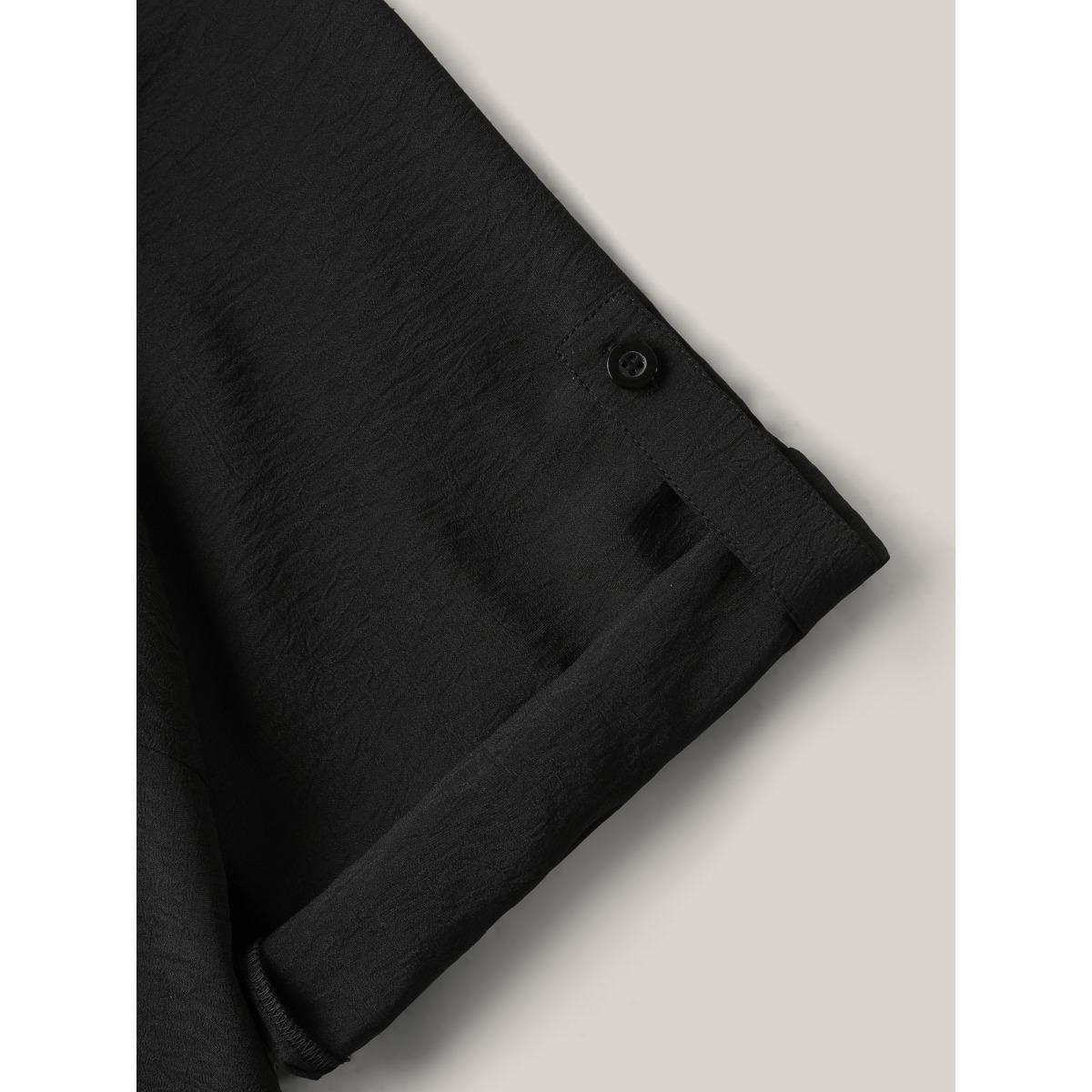 Plus Size Black Tab Sleeve Blazer Collar Blouse Women Elbow-length sleeve Lapel Collar Work Blouses BloomChic 22-24/3X Product Image