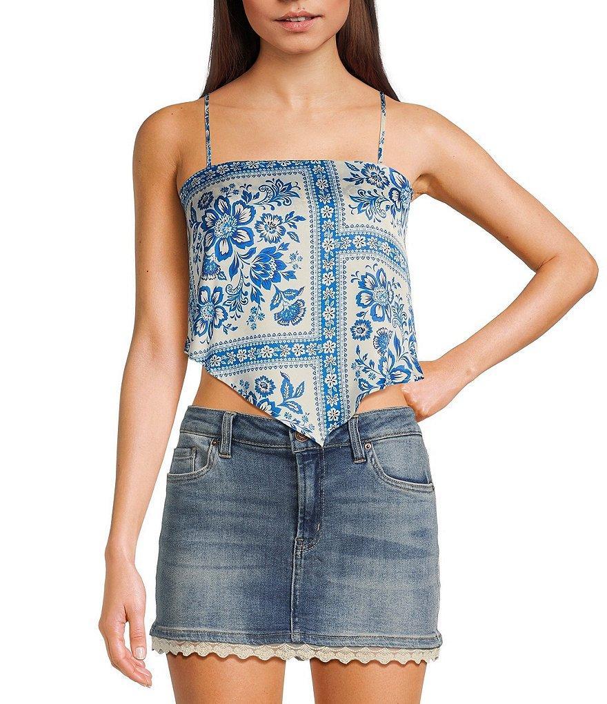 Honey & Sparkle Woven Printed Satin Spaghetti Strap Hanky Hem Top Product Image