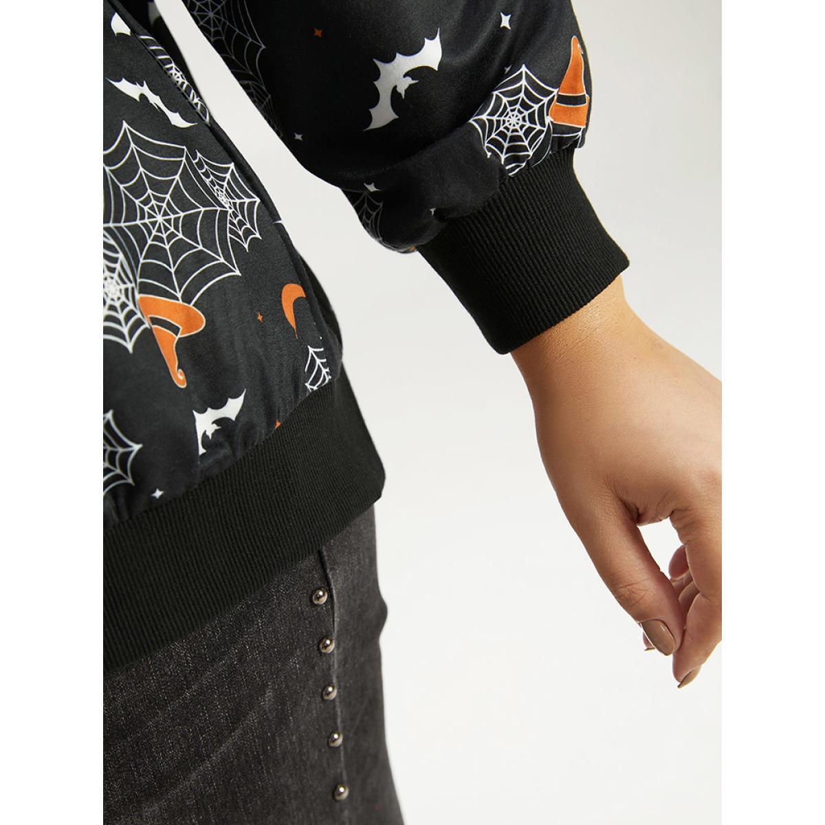 Plus Size Halloween Print Elastic Cuffs Round Neck Sweatshirt Women Black Casual Elastic cuffs Round Neck Dailywear Sweatshirts BloomChic 10/M Product Image