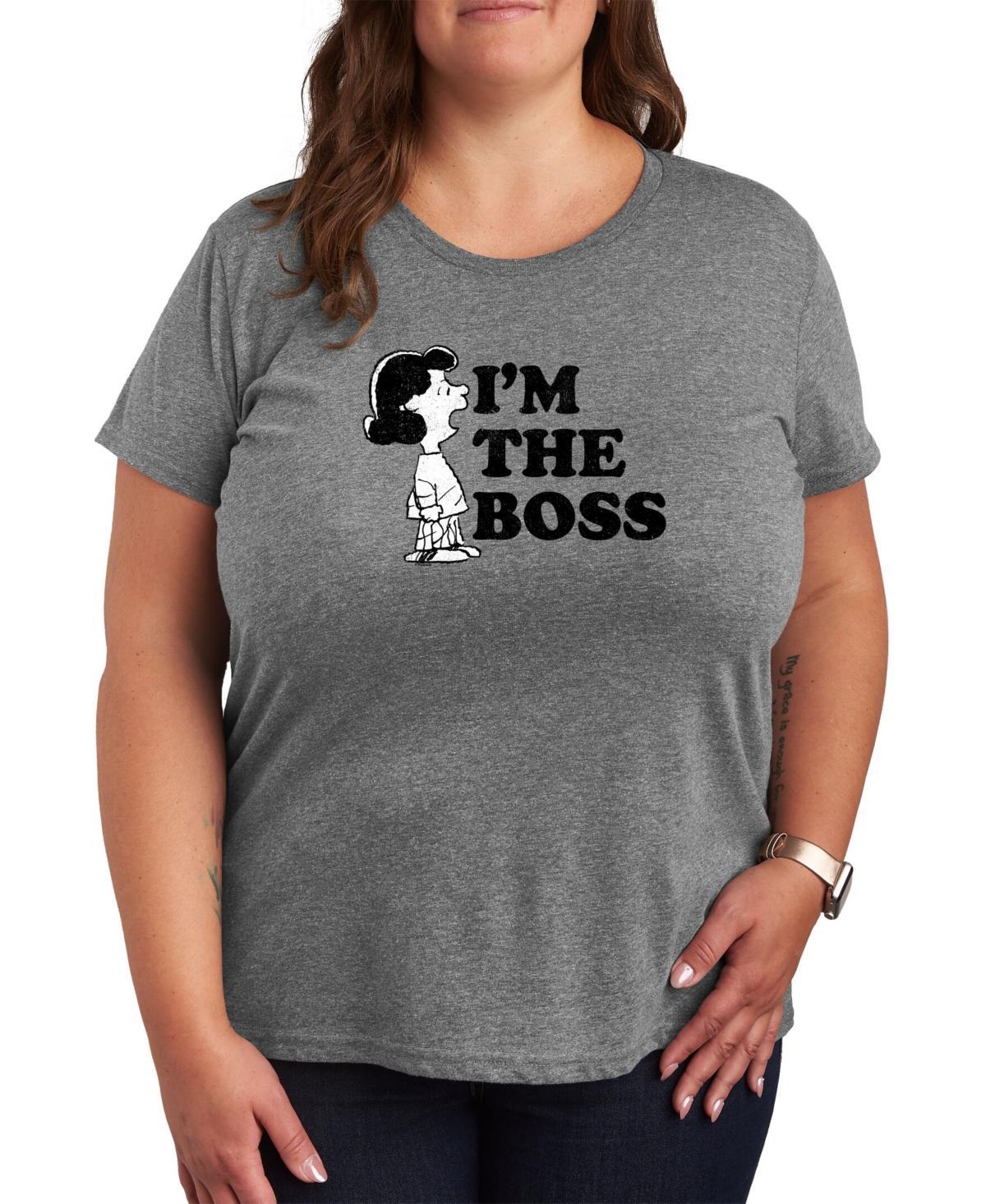 Plus Peanuts Lucy Im The Boss Graphic Tee, Womens Grey Green Product Image