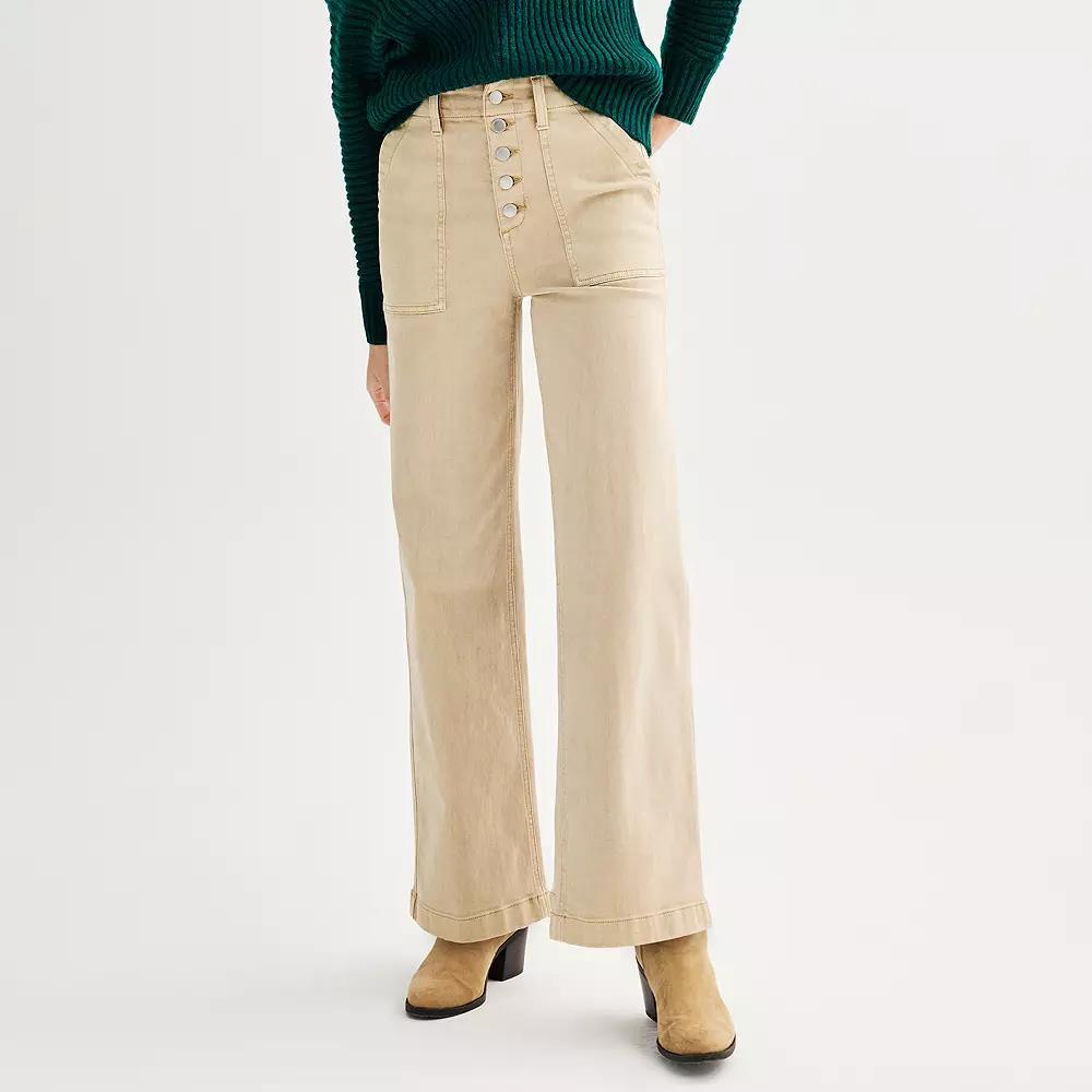 Womens Sonoma Goods For Life Button-Fly Utility Wide Leg Pants Blue Product Image