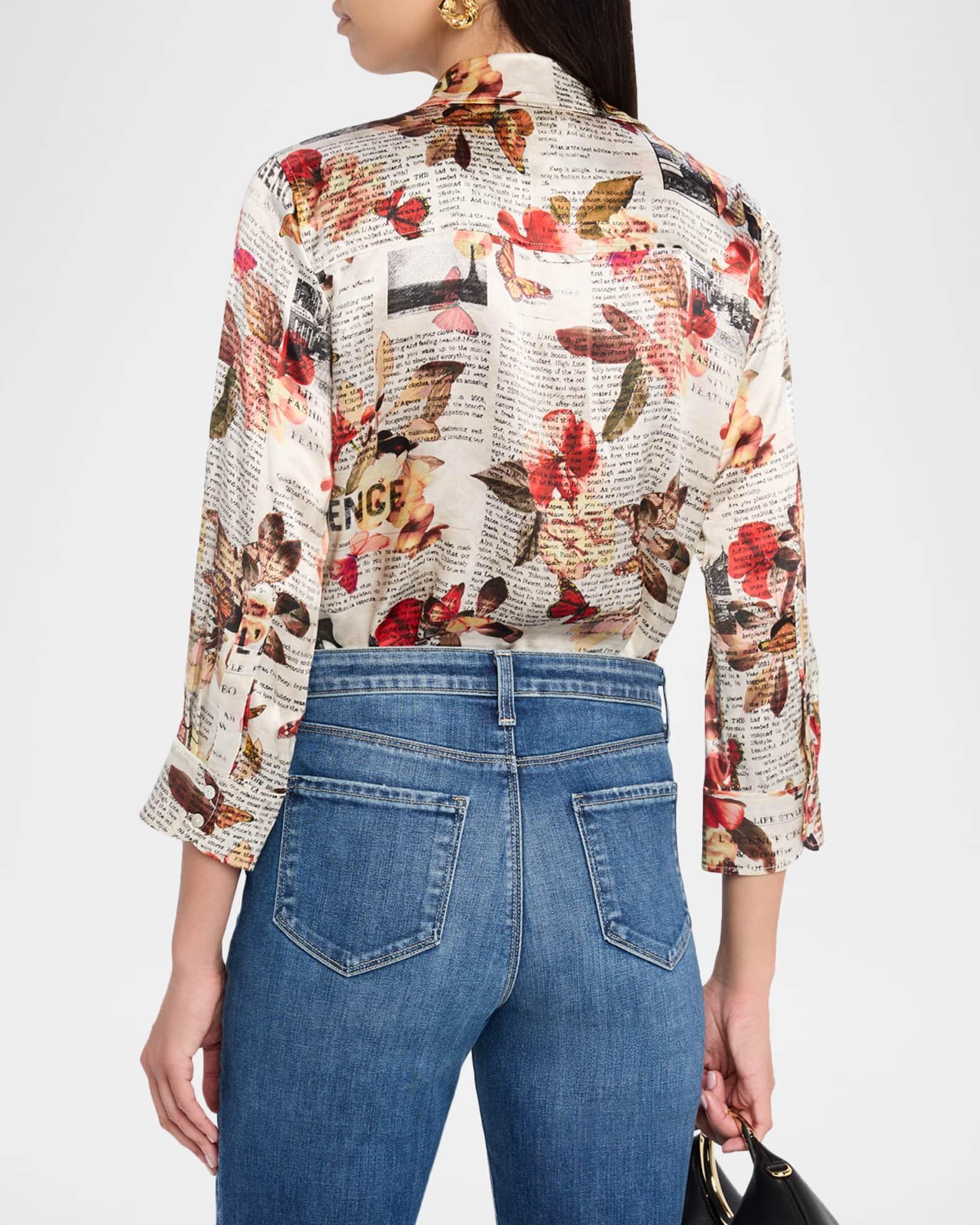 Dani Butterfly Rose Newspaper Silk Blouse  Product Image