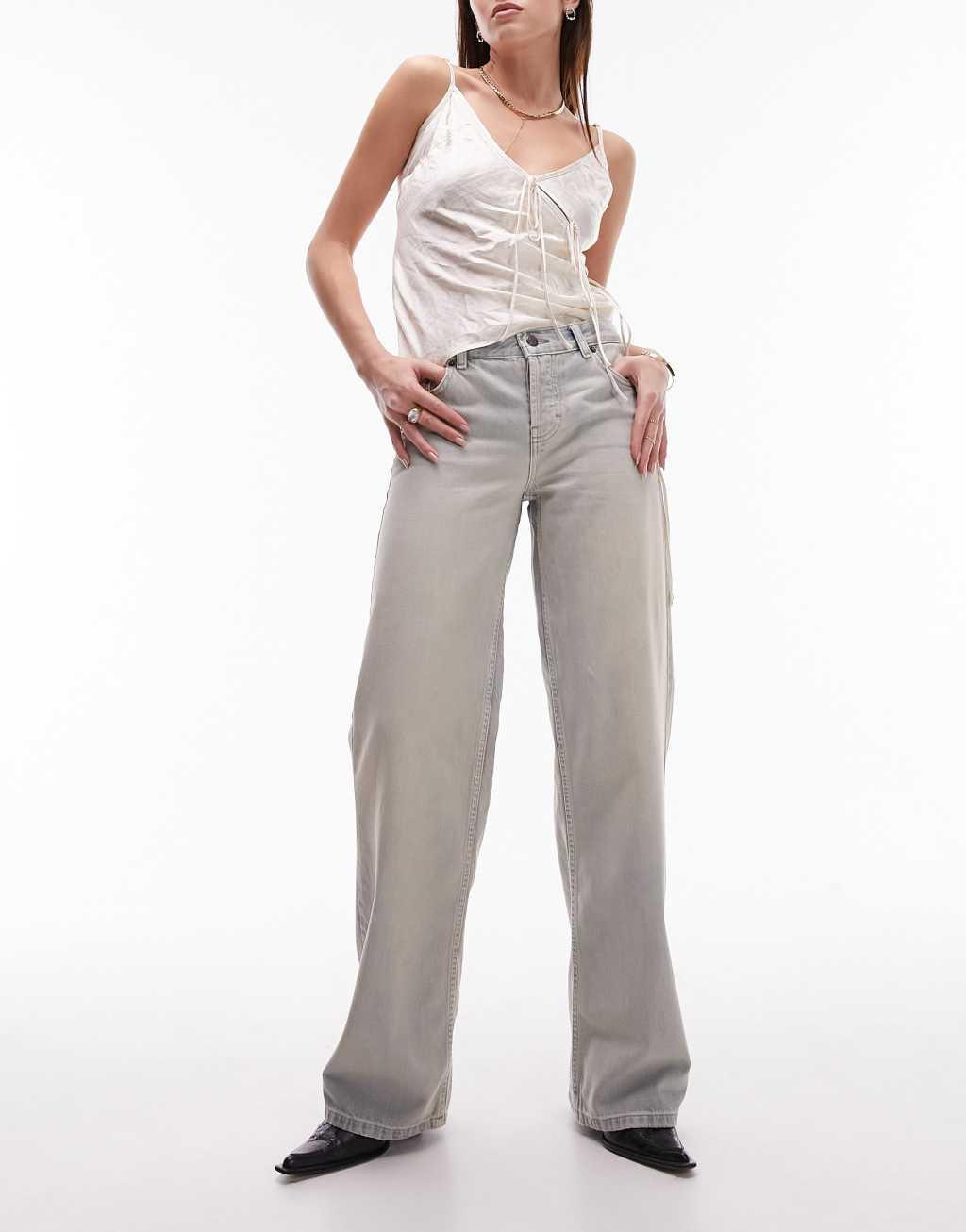 Topshop Ember low rise wide leg jeans in black  Product Image