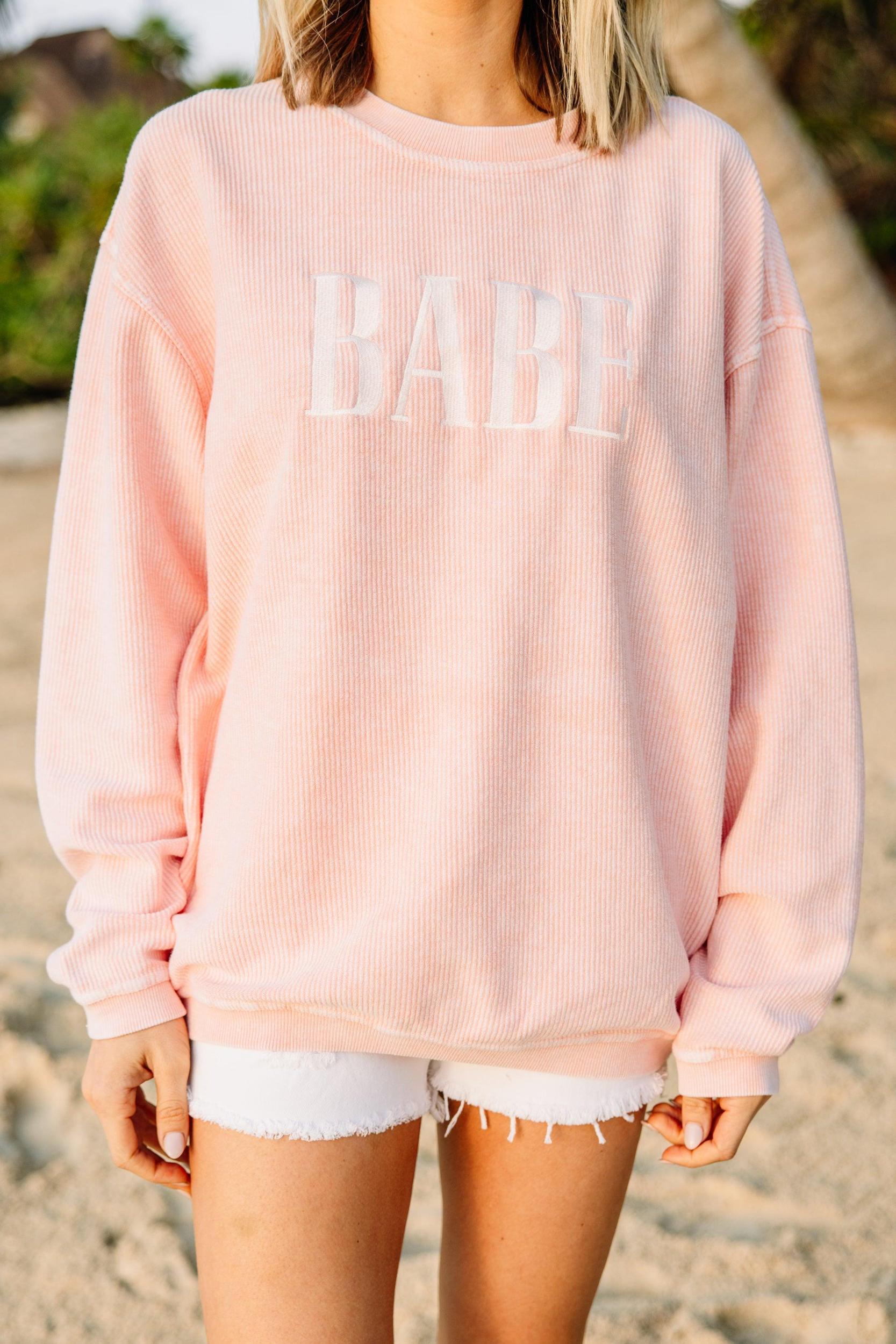 Babe Blush Pink Corded Embroidered Sweatshirt Female Product Image