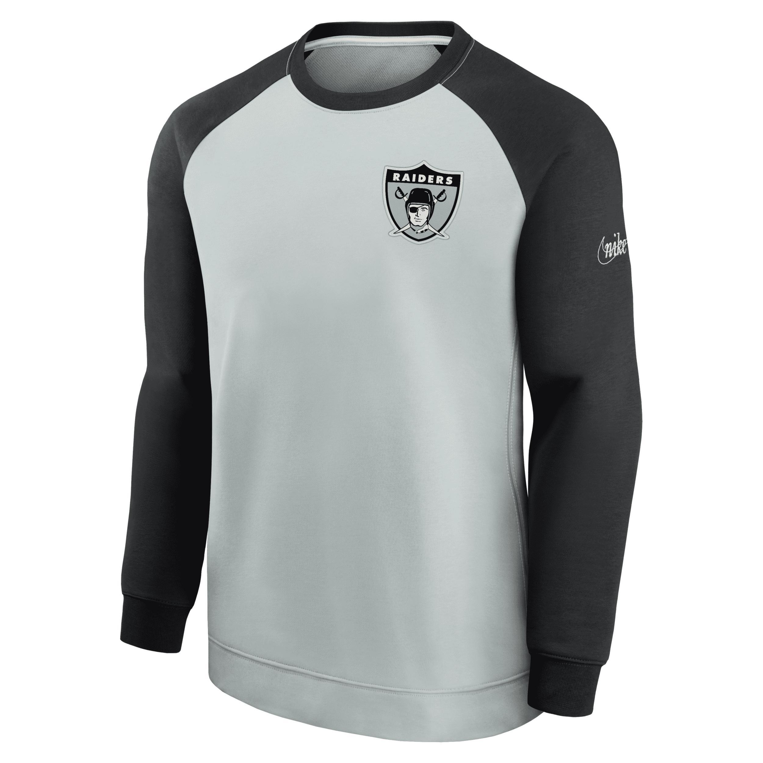 Men's Nike Silver/Black Las Vegas Raiders Historic Raglan Crew Performance Sweater, Size: Small, Lvr Silver Product Image