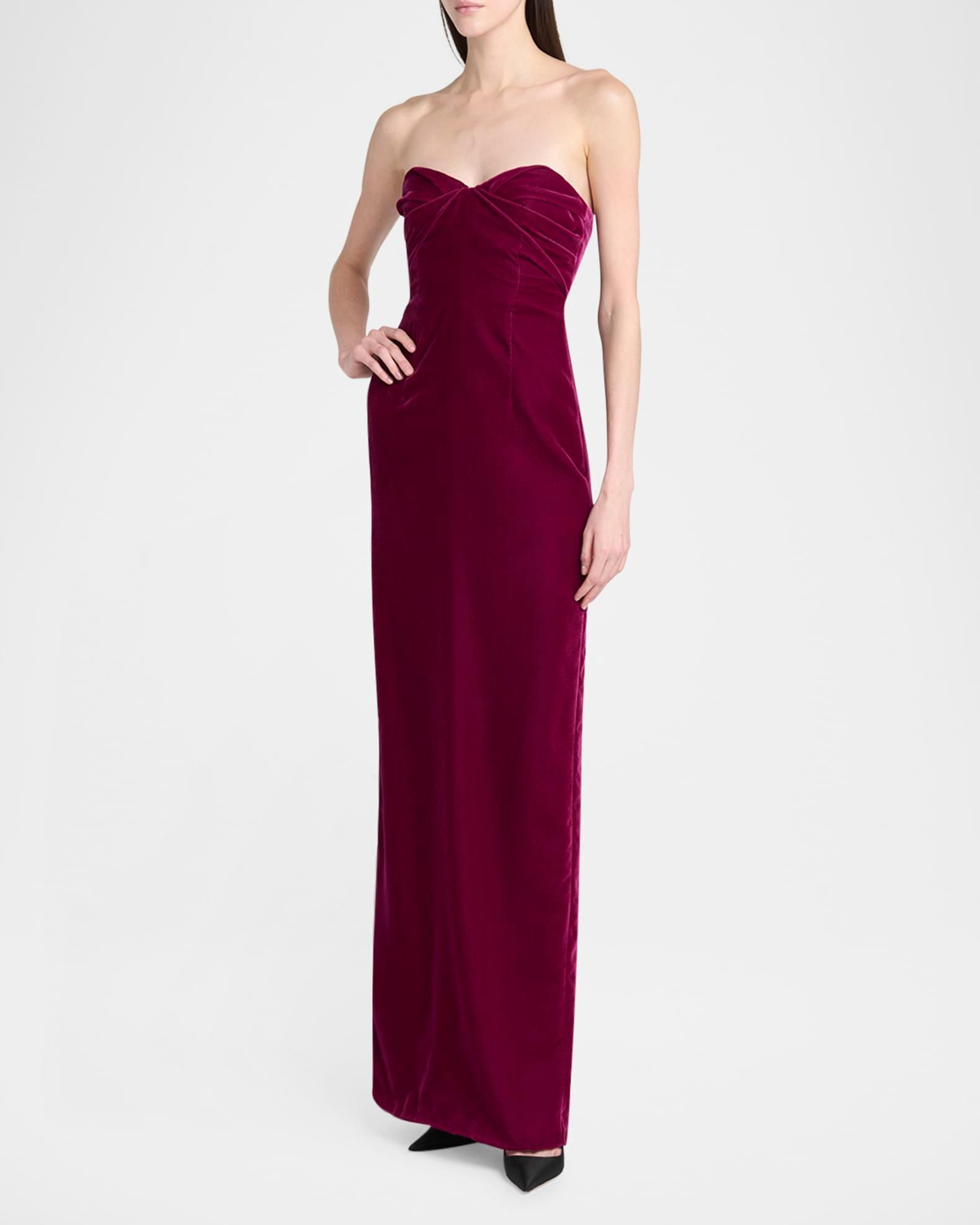 Strapless Lightweight Velvet Evening Gown Product Image