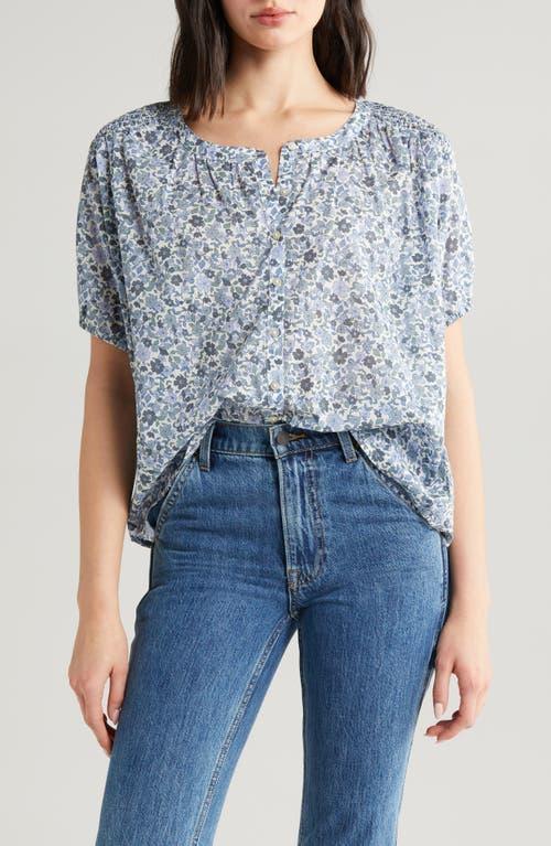 Lucky Brand Printed Smocked Shoulder Blouse Multi) Women's Clothing Product Image