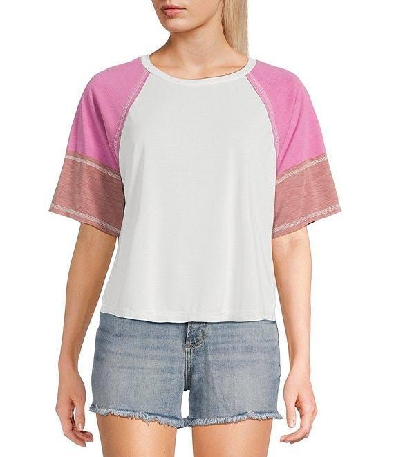 Moa Moa Short Sleeve Color Block Cropped T-Shirt Product Image