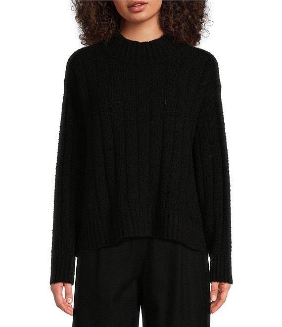 Eileen Fisher Cotton Fluff Ribbed Turtleneck Long Sleeve Cropped Boxy Sweater Product Image