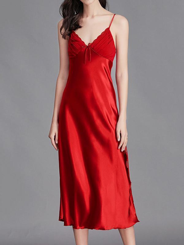 Loose Sleeveless Solid Color Spaghetti-Neck Babydolls Nightdress Pajama Product Image