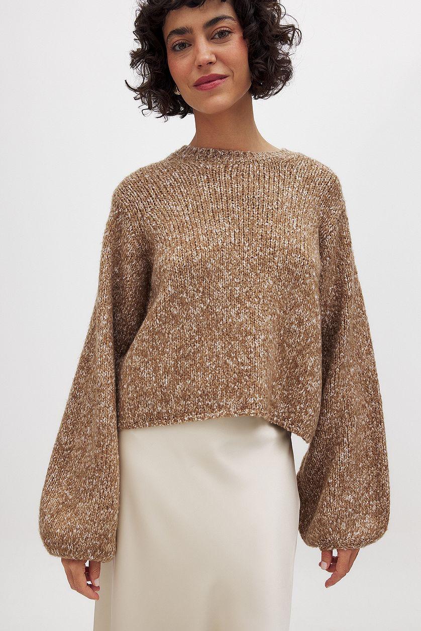 Knitted Open Back Balloon Sleeve Sweater Product Image