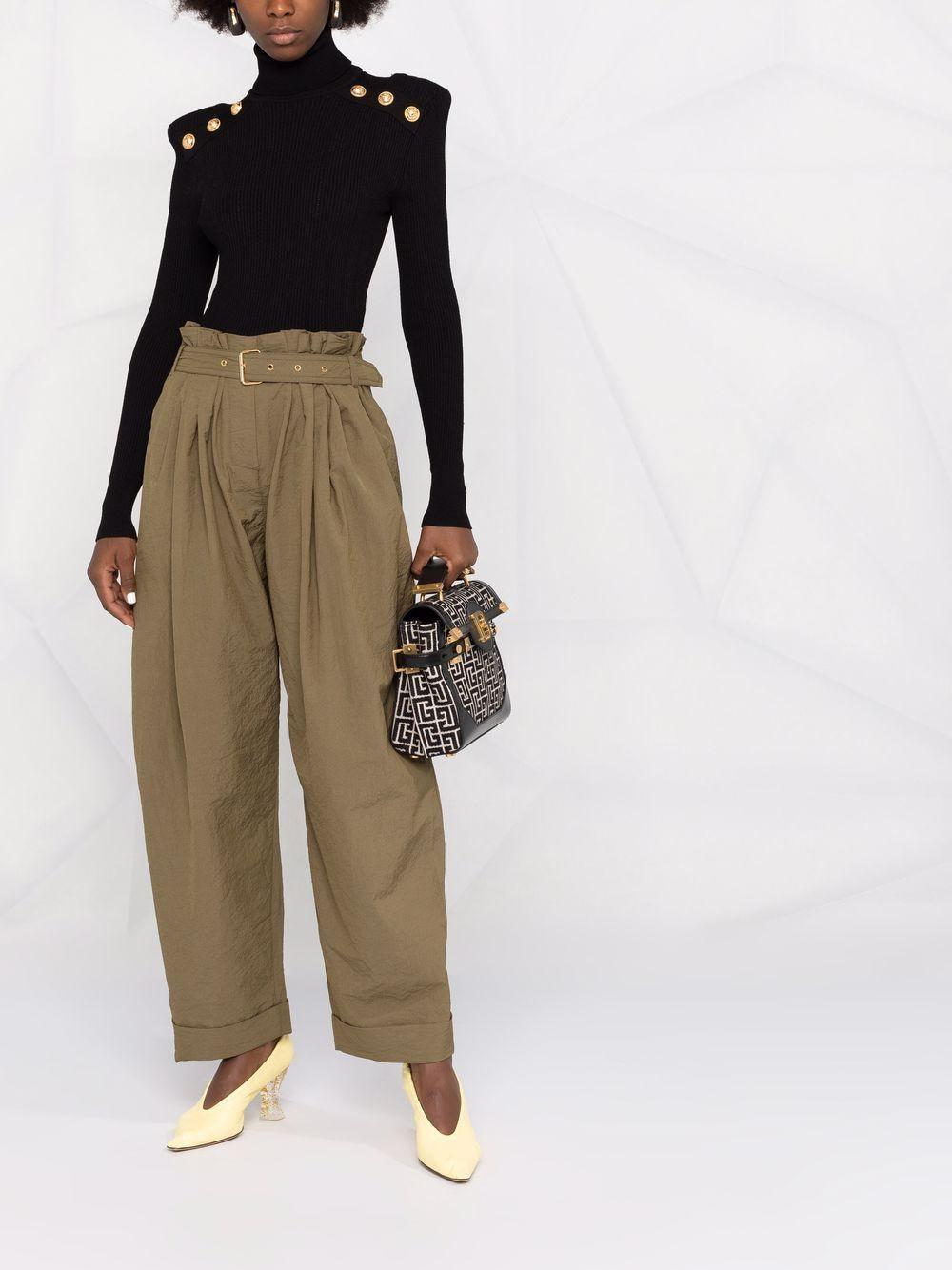 BALMAIN High-waist Paperbag Tailored Trousers In Green Product Image