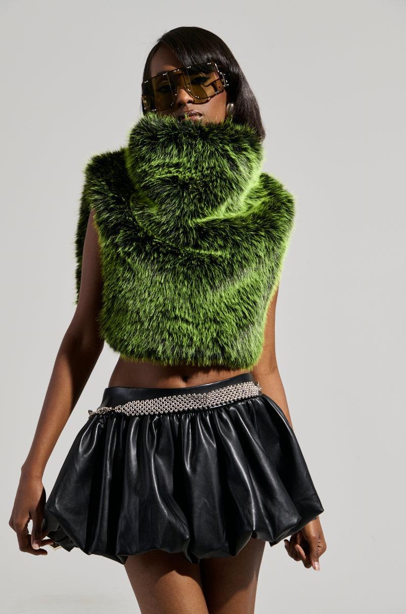 HEADED TO ASPEN SLEEVELESS FUR TOP IN GREEN Product Image