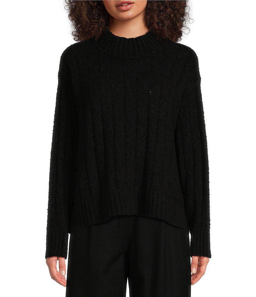 Eileen Fisher Cotton Fluff Ribbed Turtleneck Long Sleeve Cropped Boxy Sweater Product Image