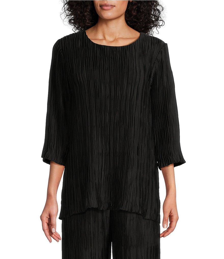 Caroline Rose Plisse Crinkled Pleat Scoop Neck 3/4 Sleeve Coordinating Tunic Product Image