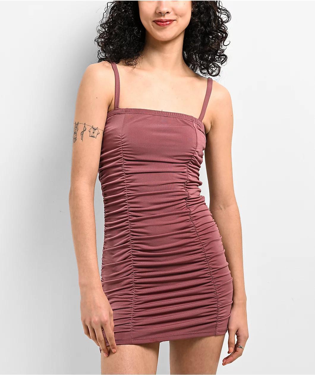 Spicychix Ruched Mauve Mini Dress Product Image