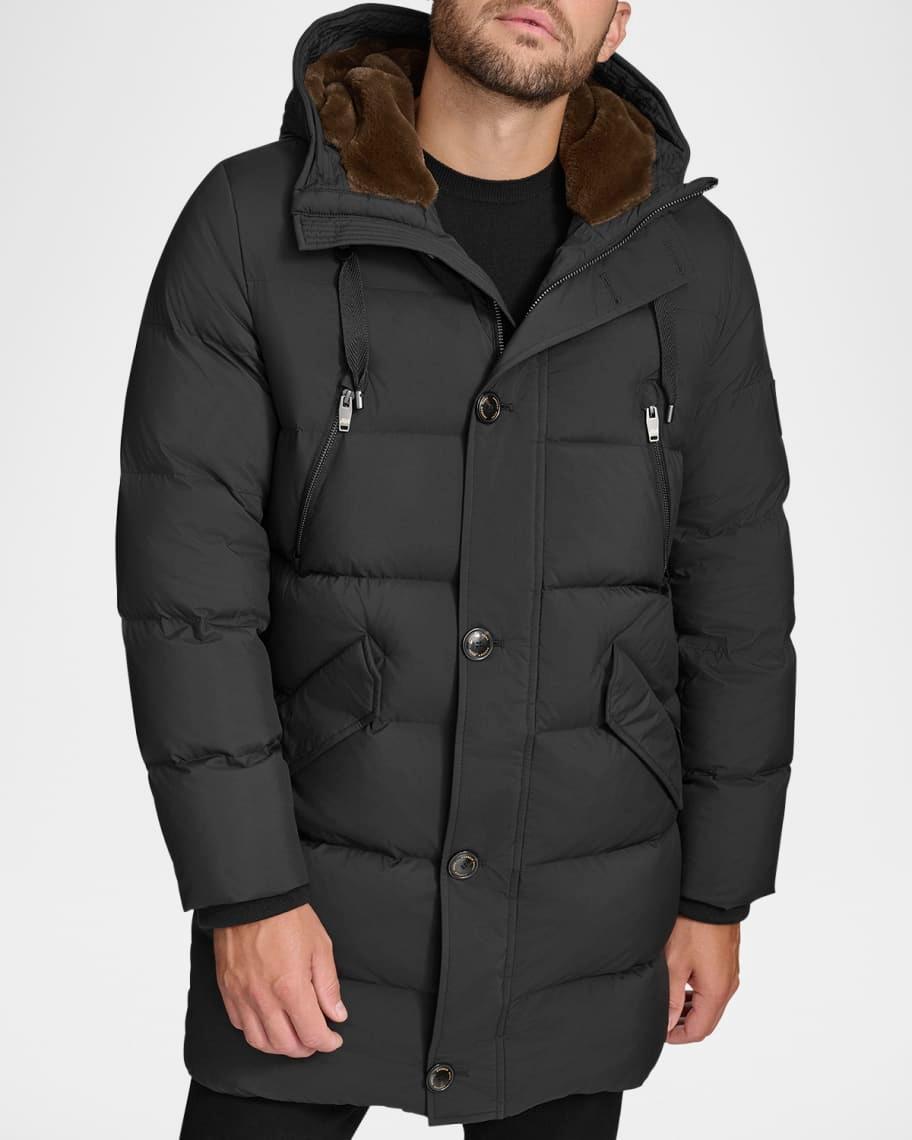 Mens Down Parka with Faux Rabbit Fur Product Image