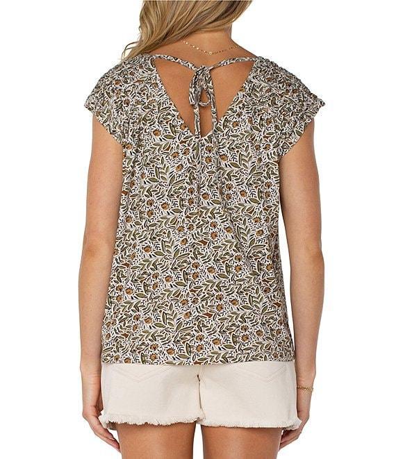 Liverpool Los Angeles Petite Size Printed V-Neck Short Sleeve Top Product Image