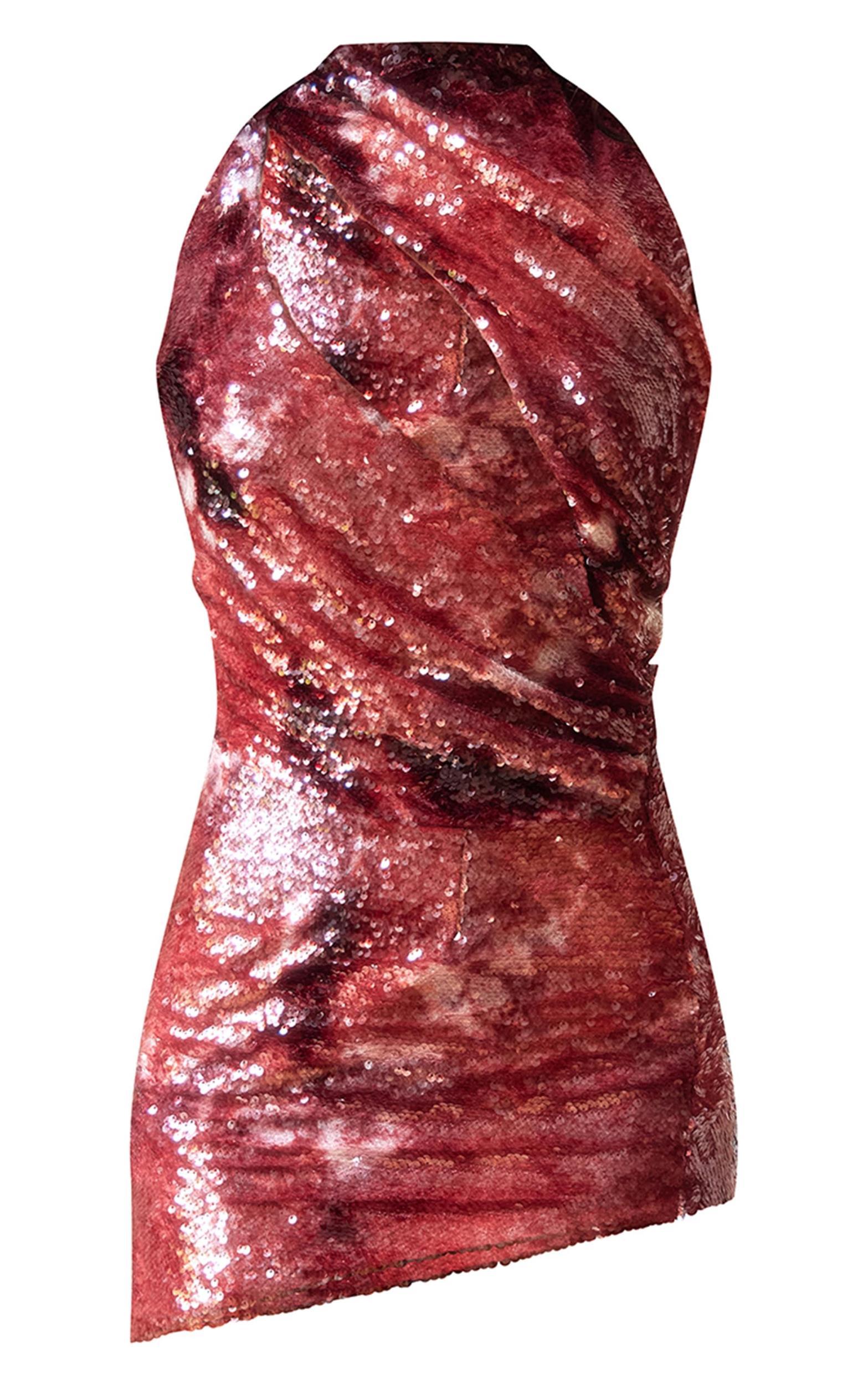 PLT Label Burnt Orange Patterned Sequin Asymmetrical Plunge Bodycon Dress Product Image