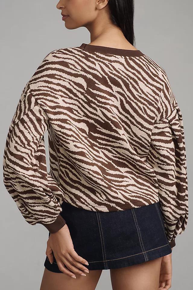 Blue Tassel Balloon-Sleeve Animal Print Sweatshirt Product Image