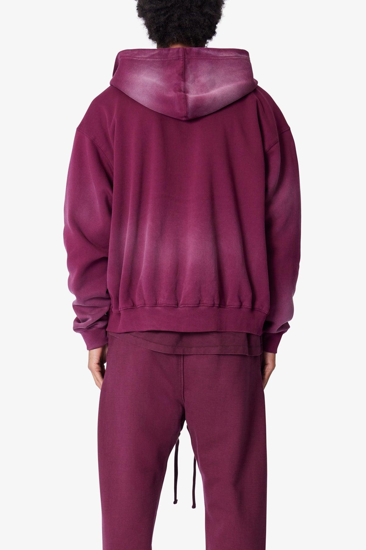 Faded Basic Zip Up Hoodie - Burgundy Product Image